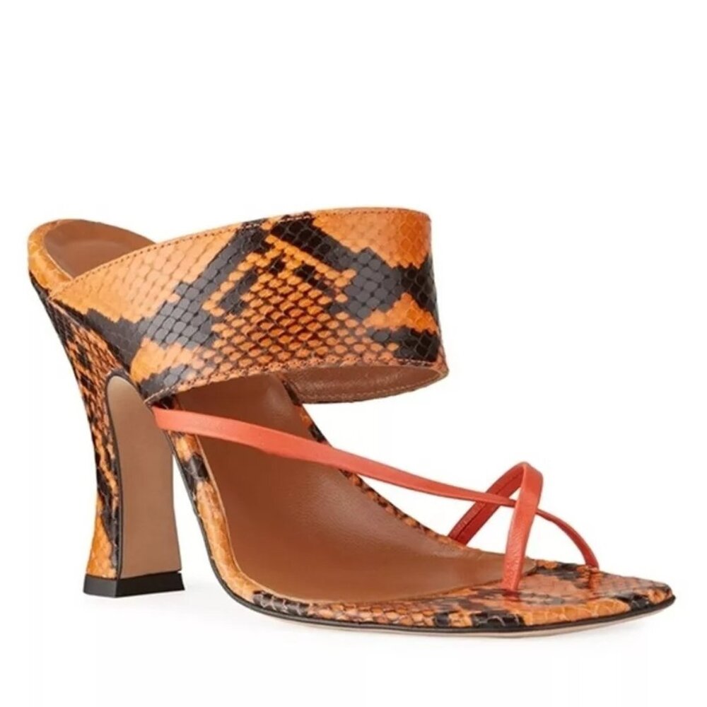 $700 Paris Texas Python Print Crossover Sandal Le… - image 1